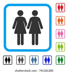 Lesbi Couple icon. Flat gray iconic symbol in a light blue rounded squared frame. Black, gray, green, blue, red, orange color variants of Lesbi Couple vector.