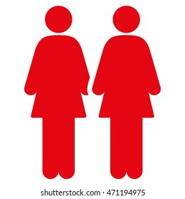 Lesbi Couple icon. Vector style is flat iconic symbol with rounded angles, red color, white background.