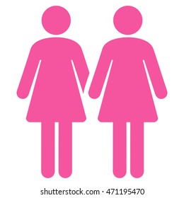 Lesbi Couple icon. Vector style is flat iconic symbol with rounded angles, pink color, white background.