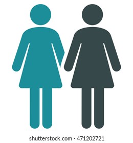 Lesbi Couple icon. Vector style is bicolor flat iconic symbol with rounded angles, soft blue colors, white background.