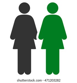 Lesbi Couple icon. Vector style is bicolor flat iconic symbol with rounded angles, green and gray colors, white background.