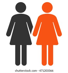 Lesbi Couple icon. Vector style is bicolor flat iconic symbol with rounded angles, orange and gray colors, white background.
