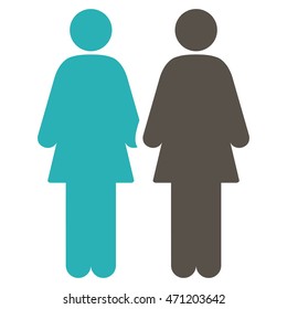 Lesbi Couple icon. Vector style is bicolor flat iconic symbol with rounded angles, grey and cyan colors, white background.