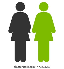 Lesbi Couple icon. Vector style is bicolor flat iconic symbol with rounded angles, eco green and gray colors, white background.