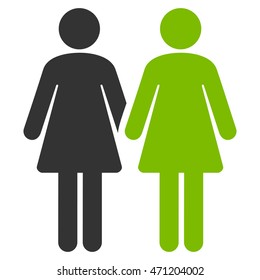 Lesbi Couple icon. Vector style is bicolor flat iconic symbol with rounded angles, eco green and gray colors, white background.