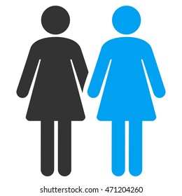 Lesbi Couple icon. Vector style is bicolor flat iconic symbol with rounded angles, blue and gray colors, white background.