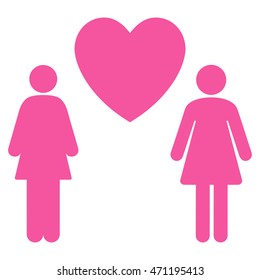 Lesbi Love Pair icon. Vector style is flat iconic symbol with rounded angles, pink color, white background.