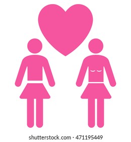 Lesbi Love Pair icon. Vector style is flat iconic symbol with rounded angles, pink color, white background.