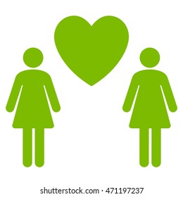 Lesbi Love Pair icon. Vector style is flat iconic symbol with rounded angles, eco green color, white background.