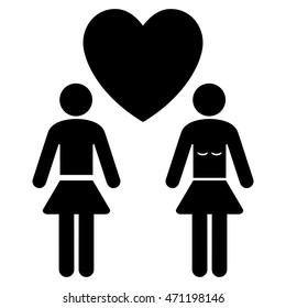 Lesbi Love Pair icon. Vector style is flat iconic symbol with rounded angles, black color, white background.
