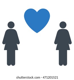 Lesbi Love Pair icon. Vector style is bicolor flat iconic symbol with rounded angles, smooth blue colors, white background.