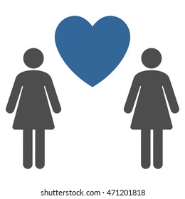 Lesbi Love Pair icon. Vector style is bicolor flat iconic symbol with rounded angles, cobalt and gray colors, white background.