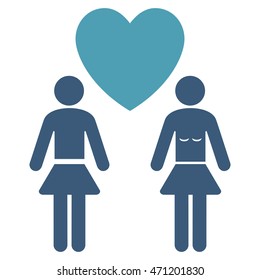 Lesbi Love Pair icon. Vector style is bicolor flat iconic symbol with rounded angles, cyan and blue colors, white background.