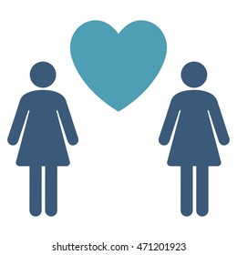 Lesbi Love Pair icon. Vector style is bicolor flat iconic symbol with rounded angles, cyan and blue colors, white background.