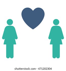 Lesbi Love Pair icon. Vector style is bicolor flat iconic symbol with rounded angles, cobalt and cyan colors, white background.