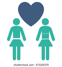Lesbi Love Pair icon. Vector style is bicolor flat iconic symbol with rounded angles, cobalt and cyan colors, white background.