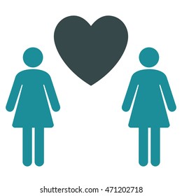 Lesbi Love Pair icon. Vector style is bicolor flat iconic symbol with rounded angles, soft blue colors, white background.
