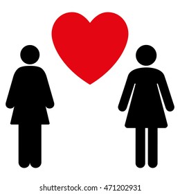 Lesbi Love Pair icon. Vector style is bicolor flat iconic symbol with rounded angles, intensive red and black colors, white background.