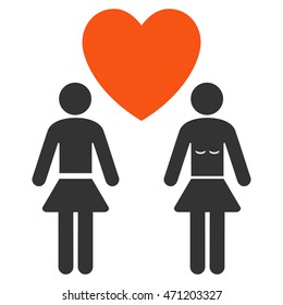 Lesbi Love Pair icon. Vector style is bicolor flat iconic symbol with rounded angles, orange and gray colors, white background.