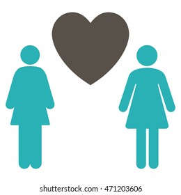 Lesbi Love Pair icon. Vector style is bicolor flat iconic symbol with rounded angles, grey and cyan colors, white background.