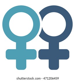 Lesbi Pair icon. Vector style is bicolor flat iconic symbol with rounded angles, cyan and blue colors, white background.