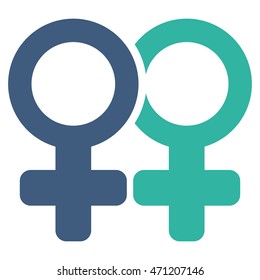 Lesbi Pair icon. Vector style is bicolor flat iconic symbol with rounded angles, cobalt and cyan colors, white background.