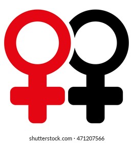 Lesbi Pair icon. Vector style is bicolor flat iconic symbol with rounded angles, intensive red and black colors, white background.