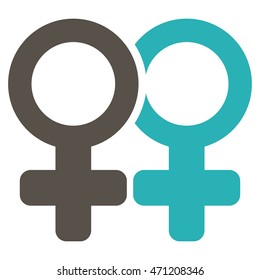 Lesbi Pair icon. Vector style is bicolor flat iconic symbol with rounded angles, grey and cyan colors, white background.