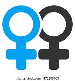 Lesbi Pair icon. Vector style is bicolor flat iconic symbol with rounded angles, blue and gray colors, white background.
