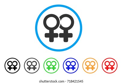 Lesbi Pair rounded icon. Style is a flat lesbi pair gray symbol inside light blue circle with black, gray, green, blue, red, orange color versions. Vector designed for web and software interfaces.