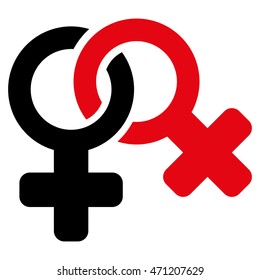 Lesbi Symbol icon. Vector style is bicolor flat iconic symbol with rounded angles, intensive red and black colors, white background.