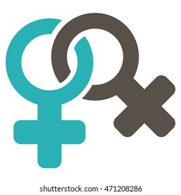 Lesbi Symbol icon. Vector style is bicolor flat iconic symbol with rounded angles, grey and cyan colors, white background.