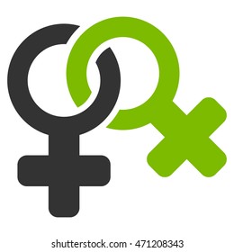 Lesbi Symbol icon. Vector style is bicolor flat iconic symbol with rounded angles, eco green and gray colors, white background.