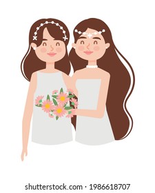 lesbian brides on white background