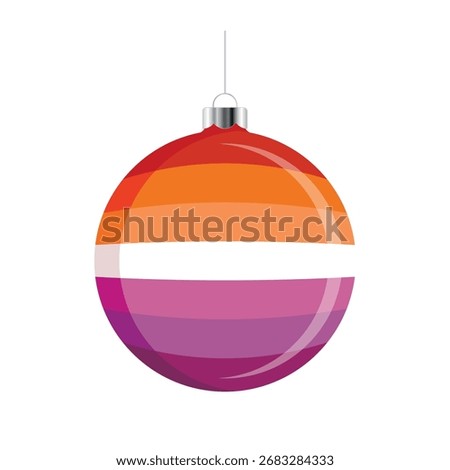 Lesbian Christmas ball icon vector isolated on a white background. LGBTQ+ decorative Christmas tree ornament. Christmas hanging bauble with a lesbian pride flag symbol. LGBTQ holiday season icon