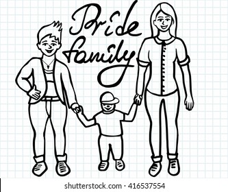 Lesbian couple with a child illustration. Sketch.
