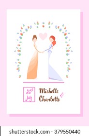 Lesbian couple getting maried. Two women holding hands. Vector illustration eps 10