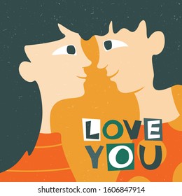 Lesbian couple. Girl love. Lgbt couple. Love you text. Can be used for greeting card, valentine's day decoration, invitation. Vector hand drawn illustration