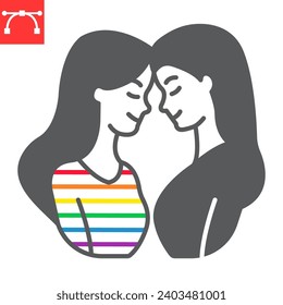 Lesbian couple glyph icon, LGBT and marriage, homosexual couple vector icon, vector graphics, editable stroke solid sign, eps 10.