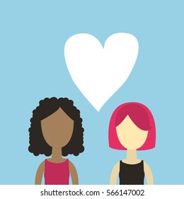 lesbian couple with heart vector