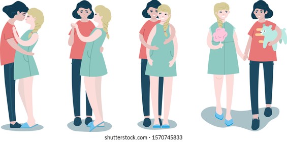 Lesbian couple heartfelt moments template. Relationship LGBTQ+ lovers. Two cute young women flirting with each other. Concept for story about girls in love and homosexuality.
