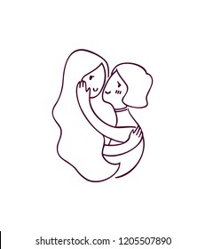 
Lesbian couple hugging. Characters on white background. Linear illustration with Isolated elements. Modern vector illustration perfect for articles and cards