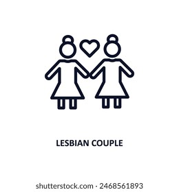 icono de pareja de lesbianas. Ícono de pareja lesbiana de línea delgada de personas y colección de relación. Vector de esquema. Símbolo de pareja lesbiana editable se puede utilizar en Web y móvil