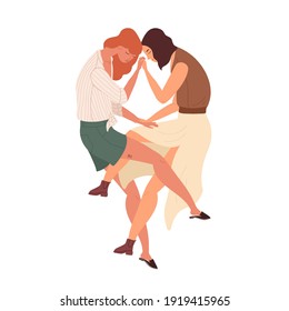 Lesbian couple. Intimacy between two modern women in love. Homosexual romantic and sexual partners lying, holding hands and hugging together. Flat vector illustration isolated on white background