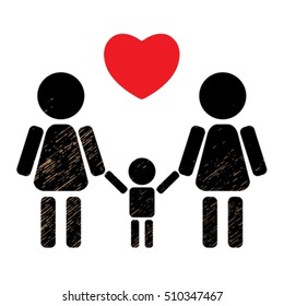 Lesbian couple with kid isolated on black background. LGBT family symbol. Gay family symbol. Design element for flyers or banners.