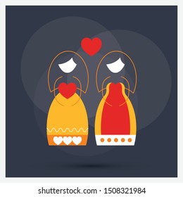 
Lesbian couple line icon with black background