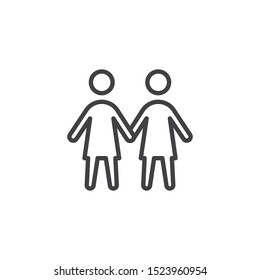 Lesbian couple line icon. linear style sign for mobile concept and web design. Girlfriends relationship outline vector icon. Symbol, logo illustration. Vector graphics