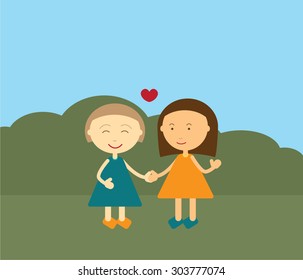 Lesbian couple in love, vector.