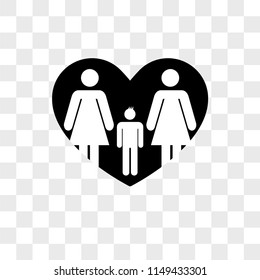 Lesbian couple with son in a heart vector icon on transparent background, Lesbian couple with son in a heart icon