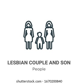 Lesbian couple and son outline vector icon. Thin line black lesbian couple and son icon, flat vector simple element illustration from editable people concept isolated stroke on white background